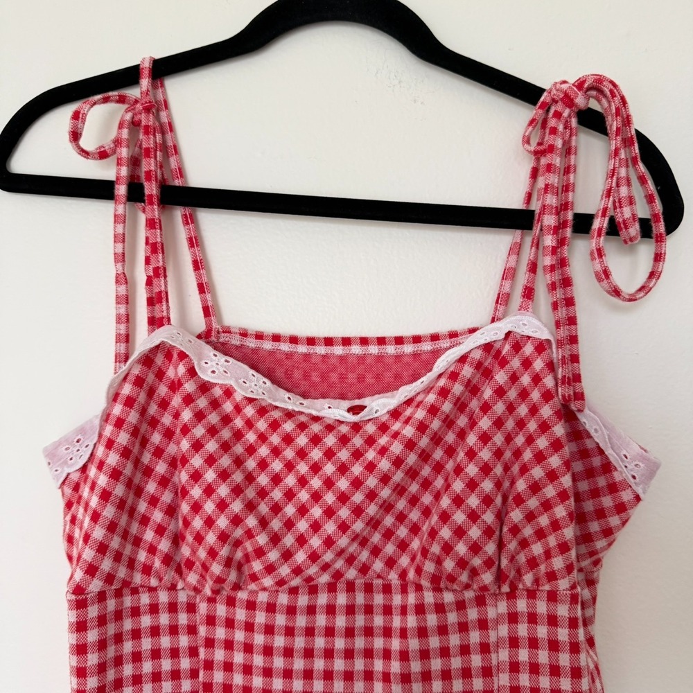Cider Mini Dress Square Neck Gingham Spaghetti Strap XL Party Elegant Summer - Picture 5 of 11